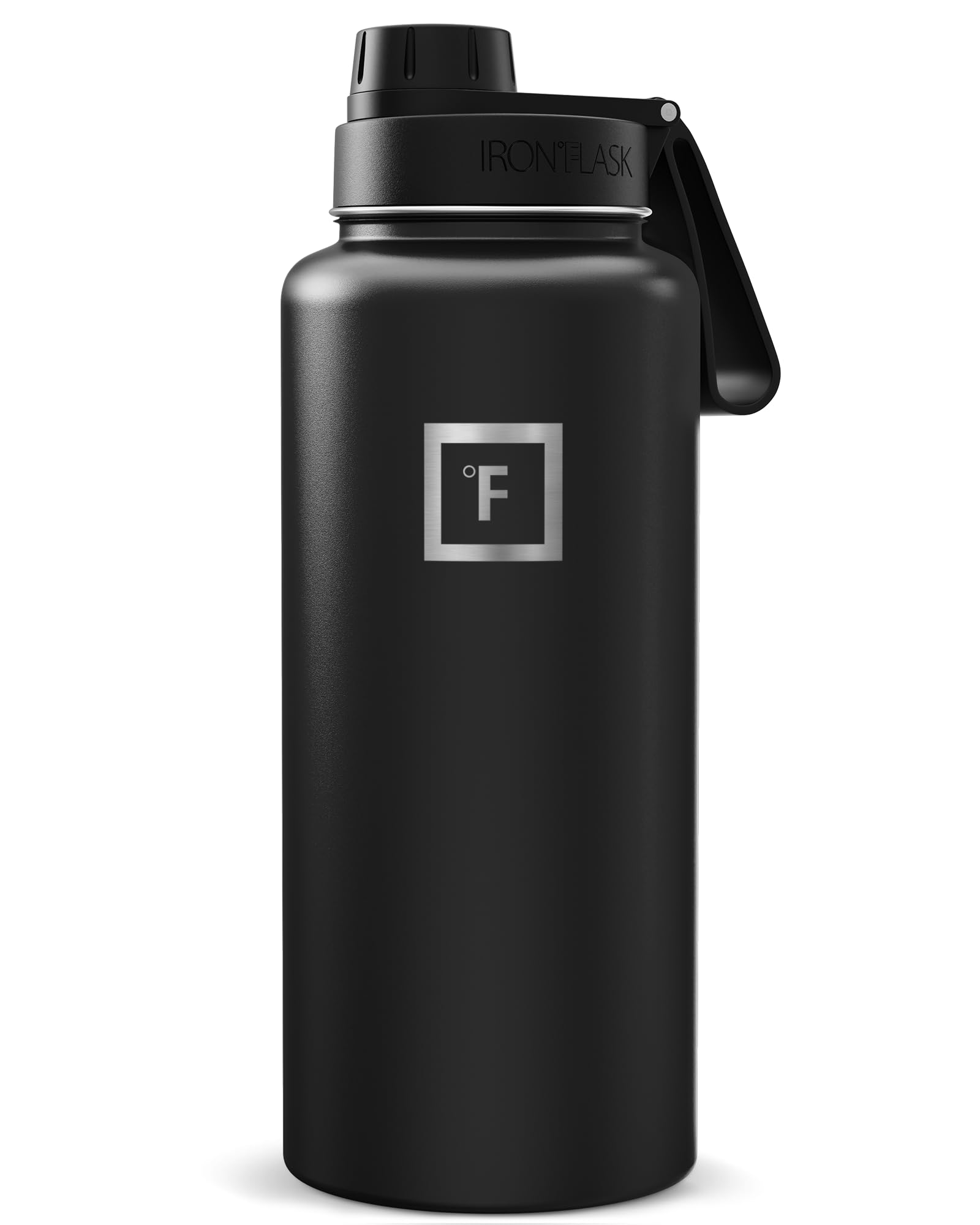 IRON °FLASK Camping & Hiking Hydration Flask with Spout, Wide Mouth Insulated Stainless Steel Sports Water Bottle - Midnight Black 32 oz - Spout (1 Lid) Image