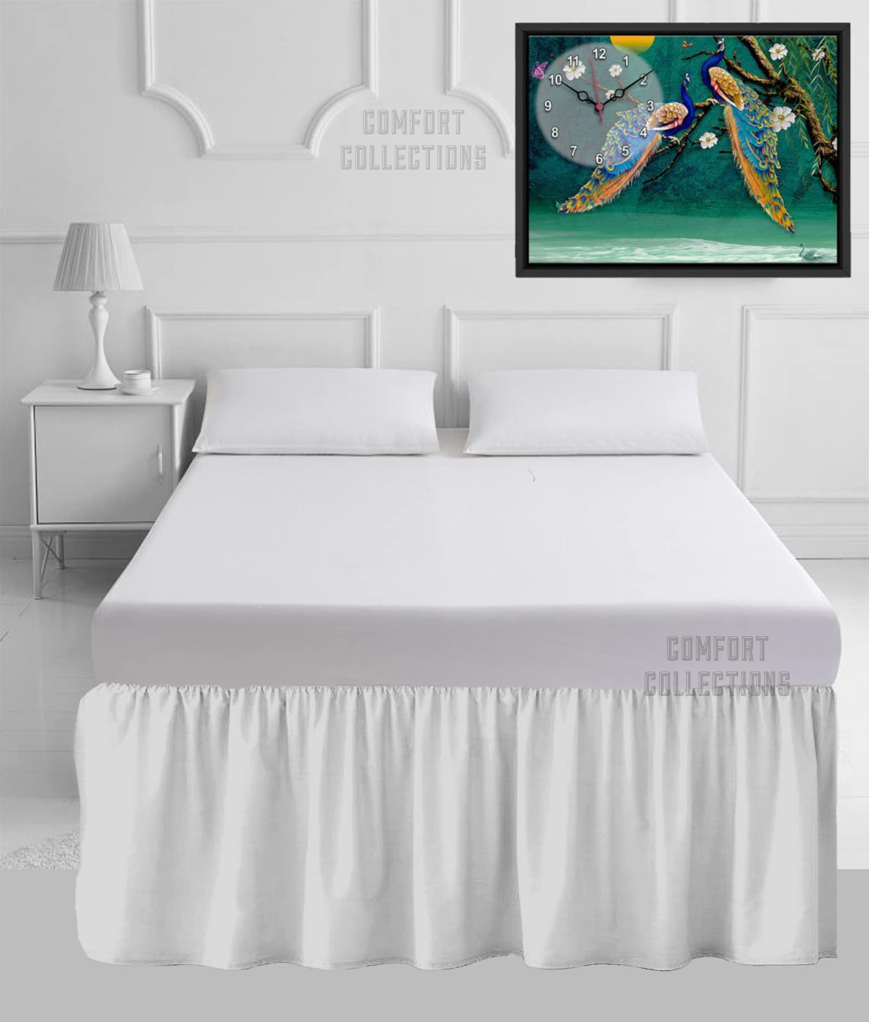 100% Poly Cotton Plain Dyed Percale Easy Care Sheets 16" Frilled Base Valance Sheet White Single