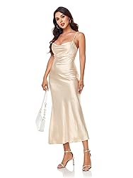Women's Spaghetti Strap Midi Satin Silk Dresses