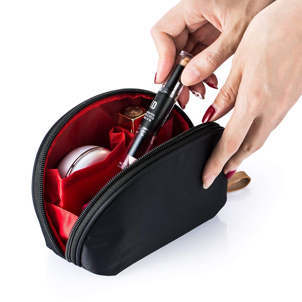 Hekyip Half Moon Cosmetic Bag, Travel Makeup Pouch, Portable Waterproof Cosmetic Pouch for Girls Women, Small (INNER RED) : Beauty