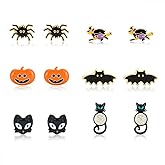 NLCAC Halloween Earrings 6 pairs - Mixed Halloween Theme Stud Earrings Jewelry Gifts for Women