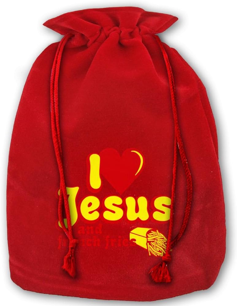 TTIWEP I Love Jesus and French Fries Red Christmas Drawstring Bags/Santa's Trouser Bag