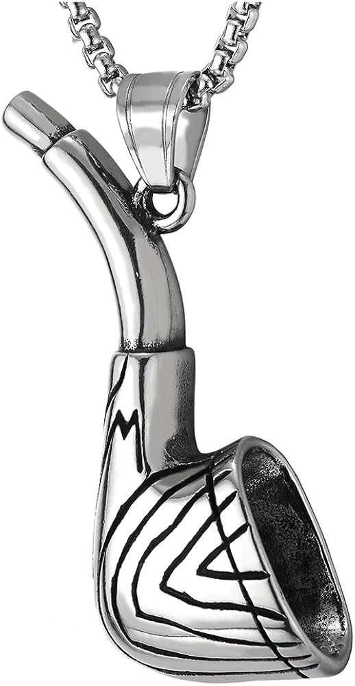 COOLSTEELANDBEYOND Mens Stainless Steel Tobacco Smoking Pipe Pendant Necklace, 30 inches Wheat Chain, Hip Hop Punk Rock