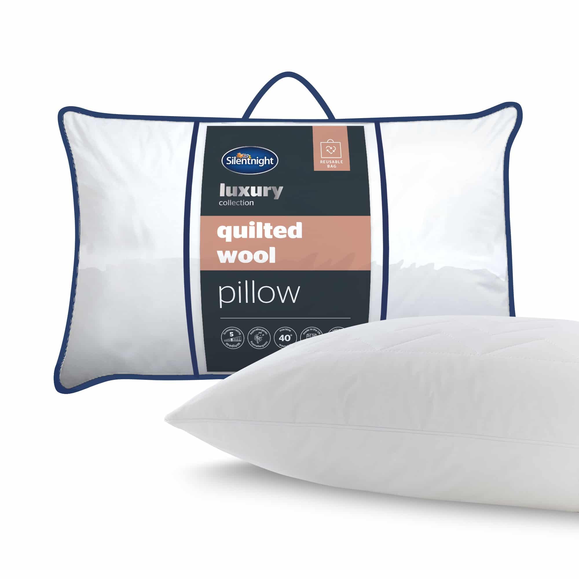 Silentnight Quilted Wool Pillow - 100% Natural Wool - Temperature Regulating Maintain a Comfortable Temperature All Night - Supportive for Head and Neck - Hypoallergenic & Odour Resistant - Washable