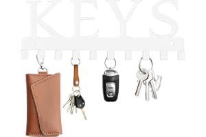 RELBRO Key Holder Wall Mount, White Metal Key Hanger Adhesive Key Rack Organizer Wall Decorative Keychain Holder with 10 Key Hooks for Doorway Entryway Hallway 2 Installation Ways