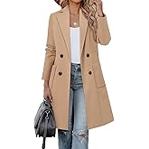 CHICZONE Women's Notch Lapel Double Breasted Mid Long Pea Coat Wool Blend Overcoat Winter Outwear