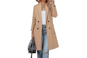 CHICZONE Women's Notch Lapel Double Breasted Mid Long Pea Coat Wool Blend Overcoat Winter Outwear