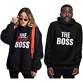 Tstars Matching Couple Hoodies - His and Hers The Boss & Real Boss Pullover Gift for Anniversary or Valentine's Day