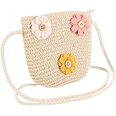 SHOWERORO Little Girls Straw Crossbody Bag Cute Handwoven Summer Shoulder Purse Woven Beach Tote for Kids Storage