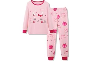 Mikrdoo Girls Pajamas Kids Soft Cute Cotton Long Sleeve 2 Piece Stretchy Snug-Fit Pjs Set for Girls Size 4-14