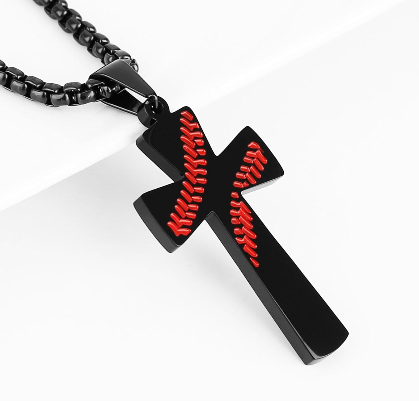 HZMAN Baseball Cross Pendant, I CAN DO ALL THINGS STRENGTH Bible Verse Stainless Steel Necklace (Black): Clothing
