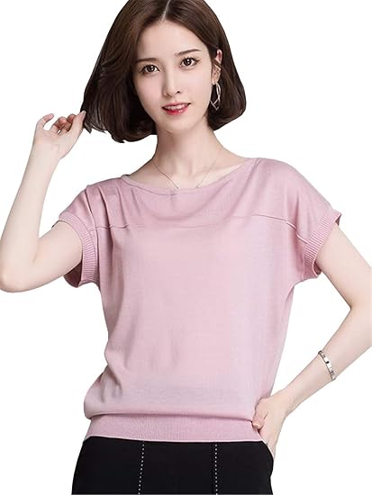 Amazon ユリカー ニット Tシャツ レディース カットソー 半袖 トップス シンプル 純色 インナーシャツ フォマール 通勤 カジュアル Tシャツ カットソー 通販