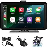 Apple Carplay Screen for Car, 7" HD Portable Wireless Apple Carplay & Android Auto Touchscreen, with 1080P Backup Camera, Car Play Screen Tablet, GPS Navigation/Mirror Link/Bluetooth/FM/Voice Control