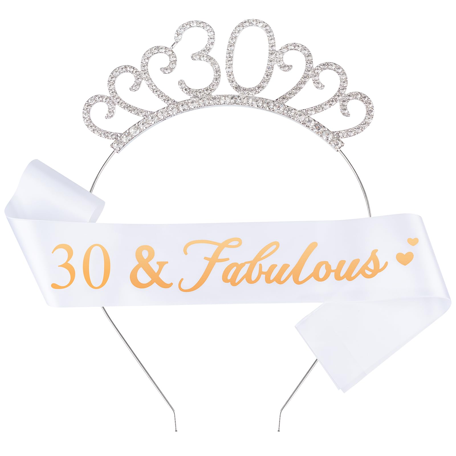 Fantasyon 30th Birthday Crown and Sash, Crystal Tiara, Rhinestone Crown for 30th Birthday Gift, Party Accessories