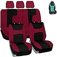 FH Group Car Seat Cover Light Breezy Burgundy Seat Cover Flat Cloth Full Set Automotive Seat Covers, Airbag Compatible & Split Rear Universal Fit Interior Accessories for Cars Trucks and SUV
