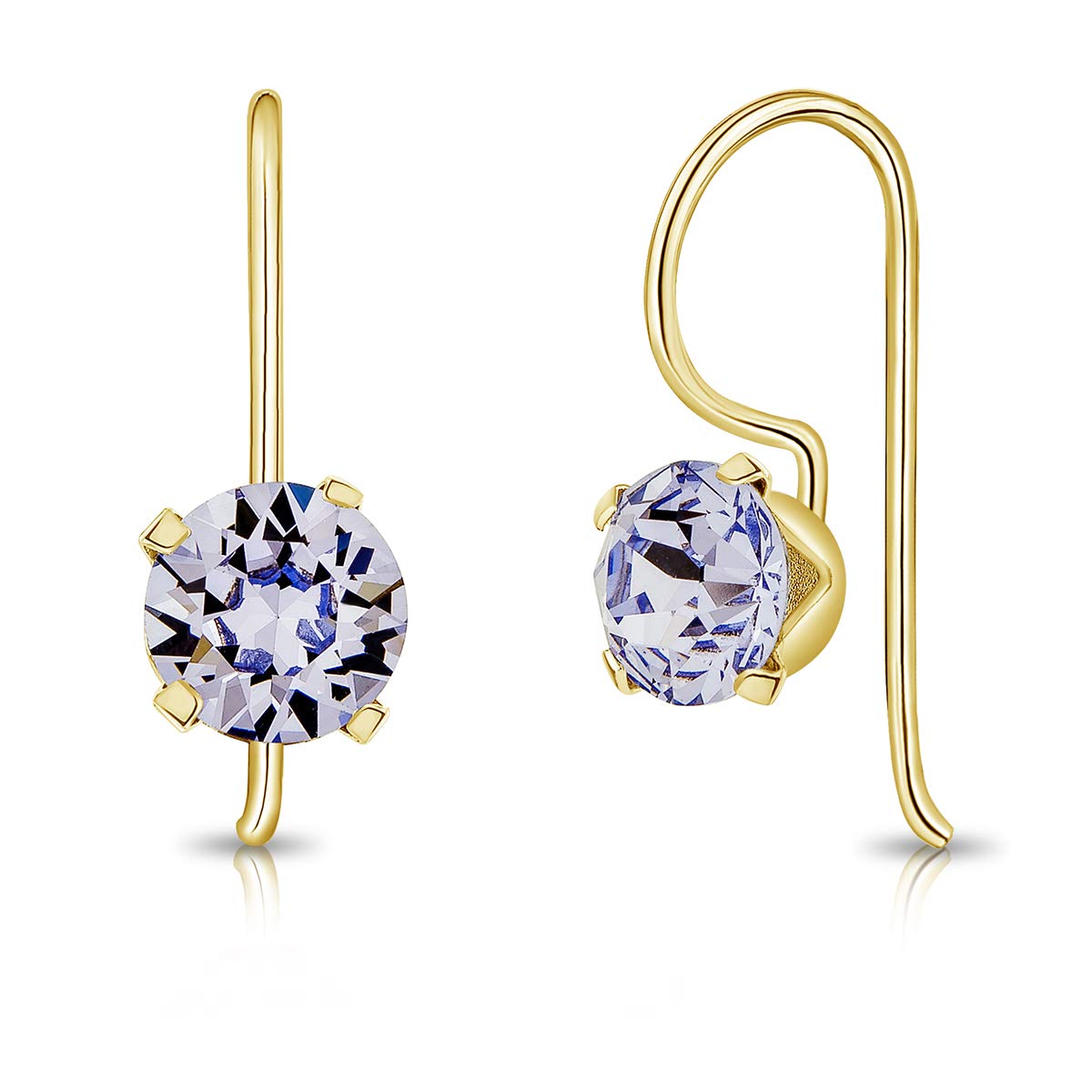 DTPSilver - 925 Sterling Silver Yellow Gold Plated Round Fixed Hook Earrings made with Glittering Crystals from Swarovski® Elements - Diameter: 6 mm - Colour : Provence Lavender