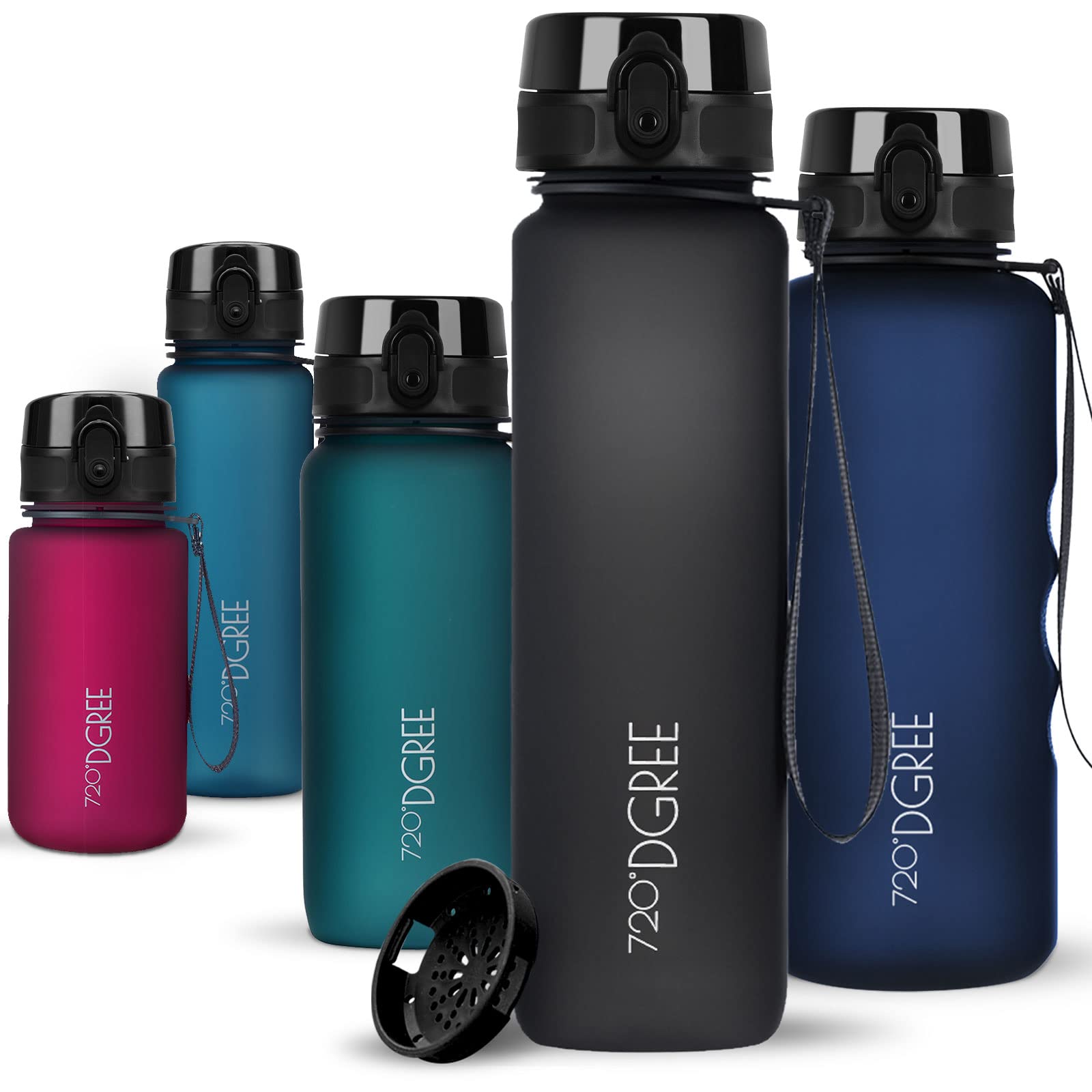 720°DGREE Water Bottle 650ml “uberBottle“ softTouch +Sieve - BPA-Free Tritan, Leakproof, Reusable Drinking Bottle - Sports Bottle for School, Fitness, Gym, Cycling, Travel, Office, Outdoor, Hiking
