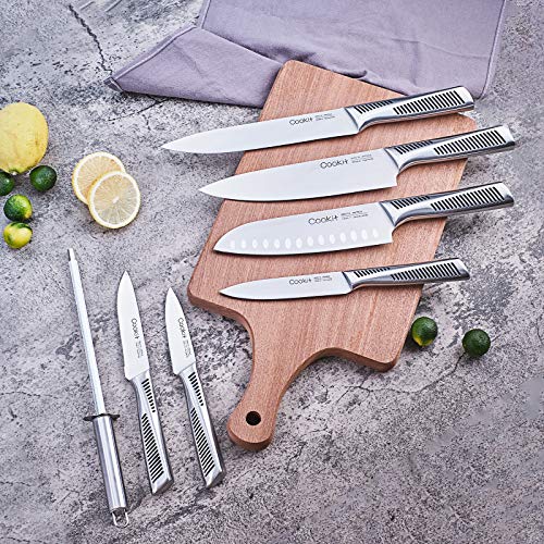 Cookit Knife Sets, 15 Piece Kitchen Knives Set with Block, German