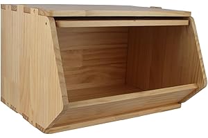 LITAITAI Solid Wood Storage Box with Lid, Stackable and Detachable Modular Storage Box, Toy Box, Kitchen Storage Box, Bedside Table, Bread Box, Drawer, Potato Onion Vegetable Storage Box