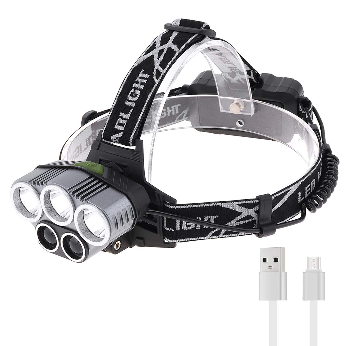 SecurityIng Portable LED Waterproof Headlamp USB Rechargeable Headlight with 6 Lighting Modes Suitable Flashlight for Camping/Outdoor Riding/Night Fishing/Outdoor Adventure