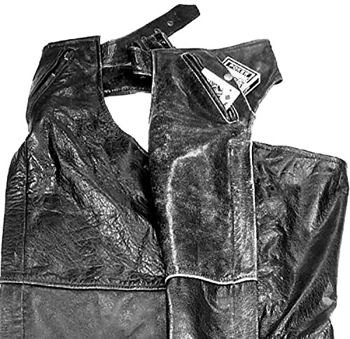 The Nekid Cow Premium Mens Black Cow Hide Leather Motorcycle Protective Riding Chaps w/ Snap Out Insulated Lining and Full Pockets - Heavy Duty Protection - Killer USA Classic Biker Style (XL)