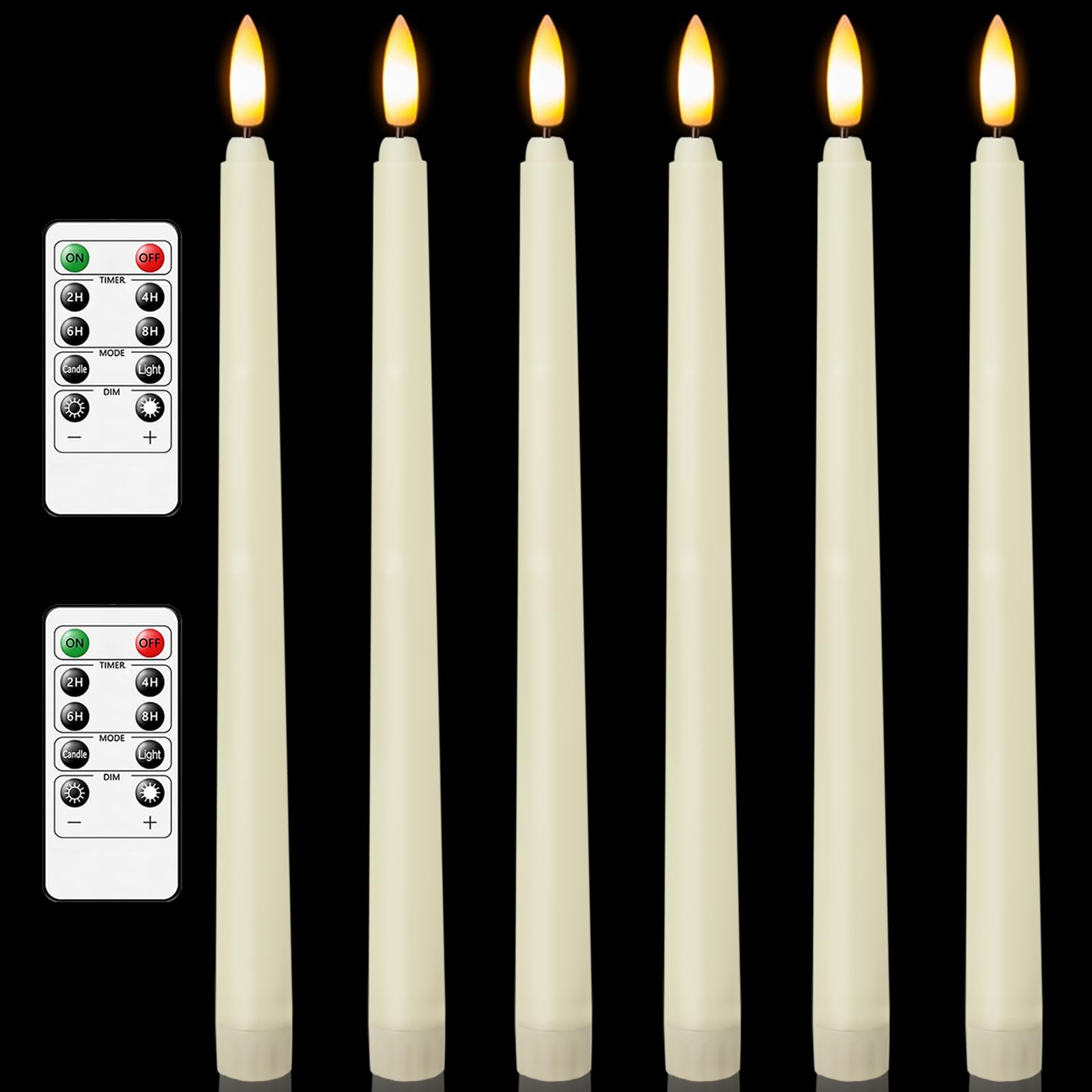 Photo 1 of 6 Pcs Flameless Ivory Taper Candles with Remote Timer Dimmer, Battery Operated CandleSticks with Flickering Light, Plastic 11 inches LED Window Candles, for Christmas Home Party Wedding Decor