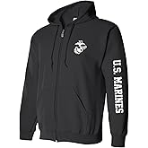 zerogravitee U.S. Marines White Sleeve Print Full-Zip Hooded Sweatshirt