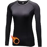 Tesuwel Women Thermal Top Thumbholes Fleece Ski Base Layer UPF 50+ Long Sleeve Compression Shirts Running,Warm,Quick Dry