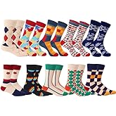 HHX YONLEE Dress Socks 5/6/10 Pairs Crew Argyle Colorful Cotton Novelty Casual Happy Fun