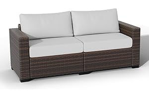 ABCASA Wicker Patio Loveseat,Extra Large Patio Outdoor Love Seat with Comfortable 4.72'' Thick Cushions,Deep Seat Patio Furniture Conversation Set for Porch, Deck, Backyard, Sunroom, Garden,Redbrown Grey