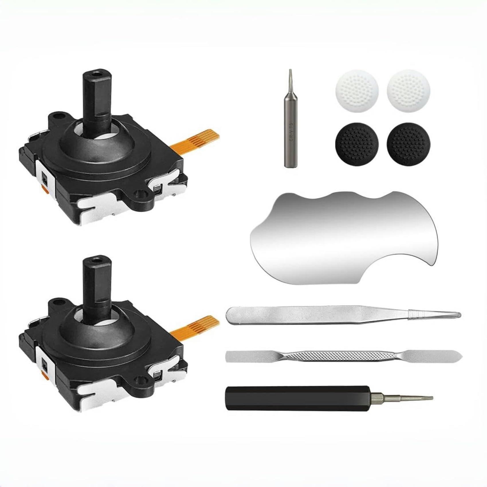 Joystick Replacement Kit for Oculus Quest 3 Controller(11 in one), Accessories for Meta Quest 3 Controller , Include 2 Joysticks, T5 Screwdriver, Tweezer, Pry Tool, 4 Thumbgrip Cap (Black-11-in-1)
