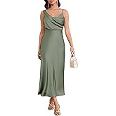 LUNAMODA Women's Summer Satin Dress Elegant Cowl Neck Adjustable Spaghetti Strap Wedding Guest Cocktail Party Maxi Dresses