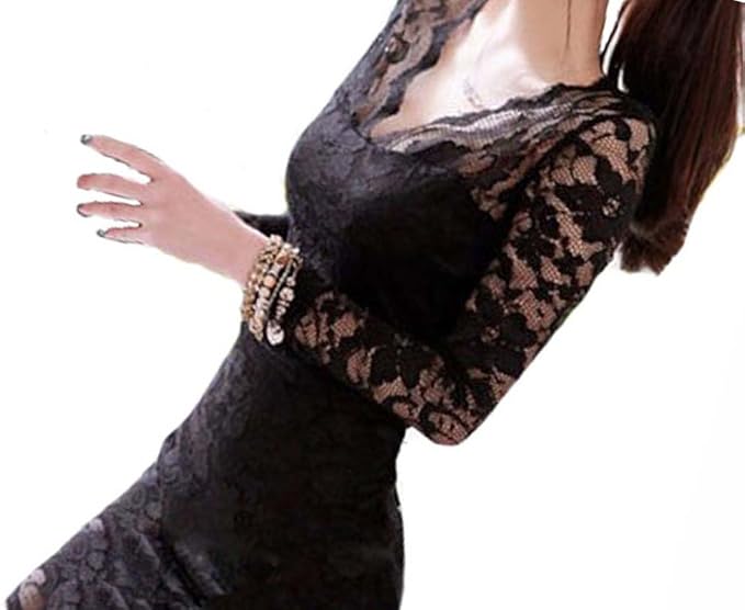 Amazon Kimberley 長袖 レース シースルー ミニ ワンピース ドレスライン キャバドレス ナイトドレス キャバ嬢 ファッション セクシー パーティー パーティードレス 通販