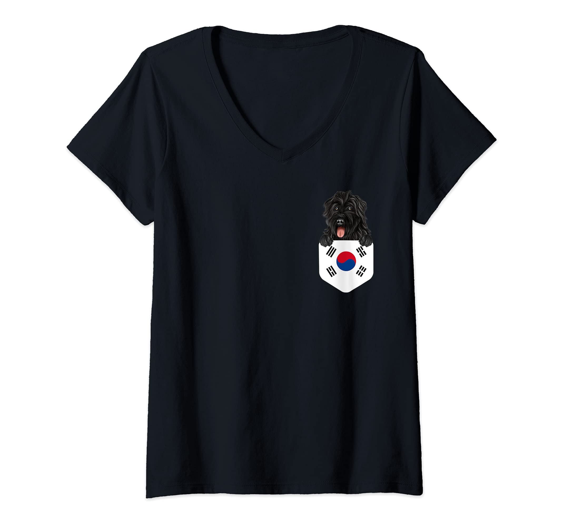 Womens South Korea Flag Bouvier des Flandres Dog In Pocket V-Neck T-Shirt