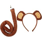 VICASKY 1 Set Christmas Monkey Ears and Tail Set for Kids,Monkey Costume Headband, Animal Ears Cosplay Accessories, Party Supplies with Tail Prop, Brown