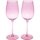 Paris Hilton Wine Glass Set, Handmade Glass Collection in Paris Signature Pink, Perfect for Parties and Special Occasions, Serve Red or White Wine, Cocktails and More, 17.5-Ounce, 2-Piece Set, Pink