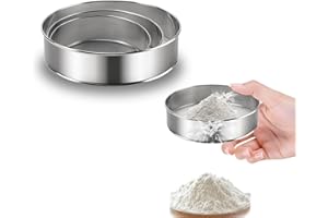 3PCS Sieve Fine Mesh with brush, Stainless Steel Round Sifter for Baking, Flour Sieve 8 Inch 60 Mesh,6 Inch 40 Mesh and 4Inch