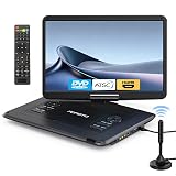 POFOTO 17.5" Portable TV/DVD Player with 15.6" HD Swivel Screen, Built-in ATSC Tuner & FM, Rechargeable Battery, Supports HDMI in/USB/Micro SD/AV Out, Multi-Disc Formats, Black
