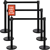 INMOZATA6 Pack Crowd Control Stanchions, 9.8FT Retractable Belt | Sign Holders | Heavy-Duty Steel Base | Black