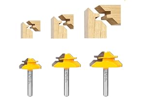 MNA 45 Degree Lock Miter Router Bit 3-Piece Set, for 1/2”, 5/8”, 3/4” Cutting Height, 1/4 Inch Shank. Easy to Create Lock Miter Joint