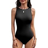 Mobeso Women's Crew Neck Sleeveless Bodysuit Seamless Double-Lined Stretchy Tank Top Bodysuits for Women Home Work Date Wear