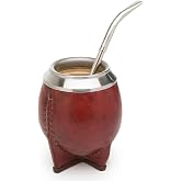 THEARG | Yerba Mate Gourd Set with Stainless Steel Straw | Handmade Leather Yerba Mate Cup and Bombilla Set from Argentina - Beach Essentials