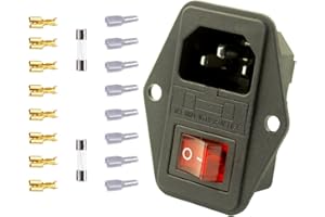 Artrinck Rated 10A 250V AC Power Socket Rocker Switch 3 Pin IEC320 C14 Inlet Module Plug with Fuse (Includes: 2 pcs 5A Fuse, 