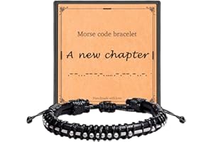 URSTAR Morse Code Bracelets Gifts for Men, 18K Real Gold Plated Beads on Black Leather Bracelet for Men Inspirational Bracelets Gifts for Mens Jewelry Unique Birthday Fathers Day Thanksgiving Gifts for Him