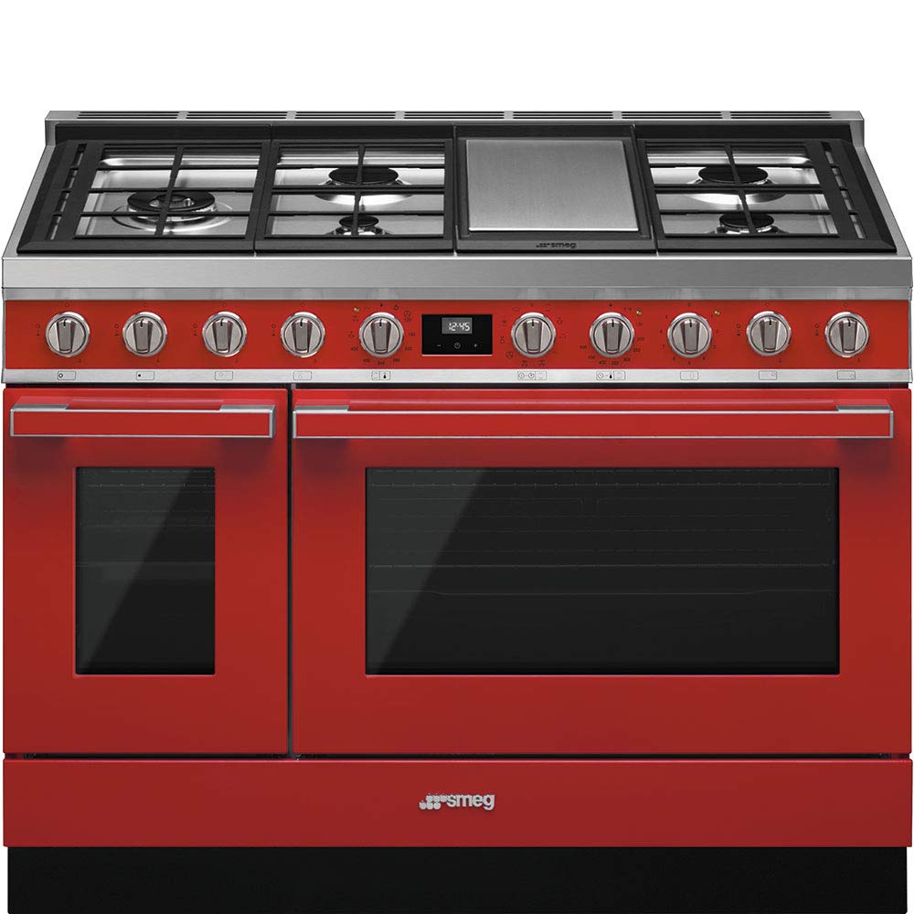 Smeg Portofino Pro-Style Aesthetic Series 48-Inch Freestanding Dual Fuel Range (Red)
