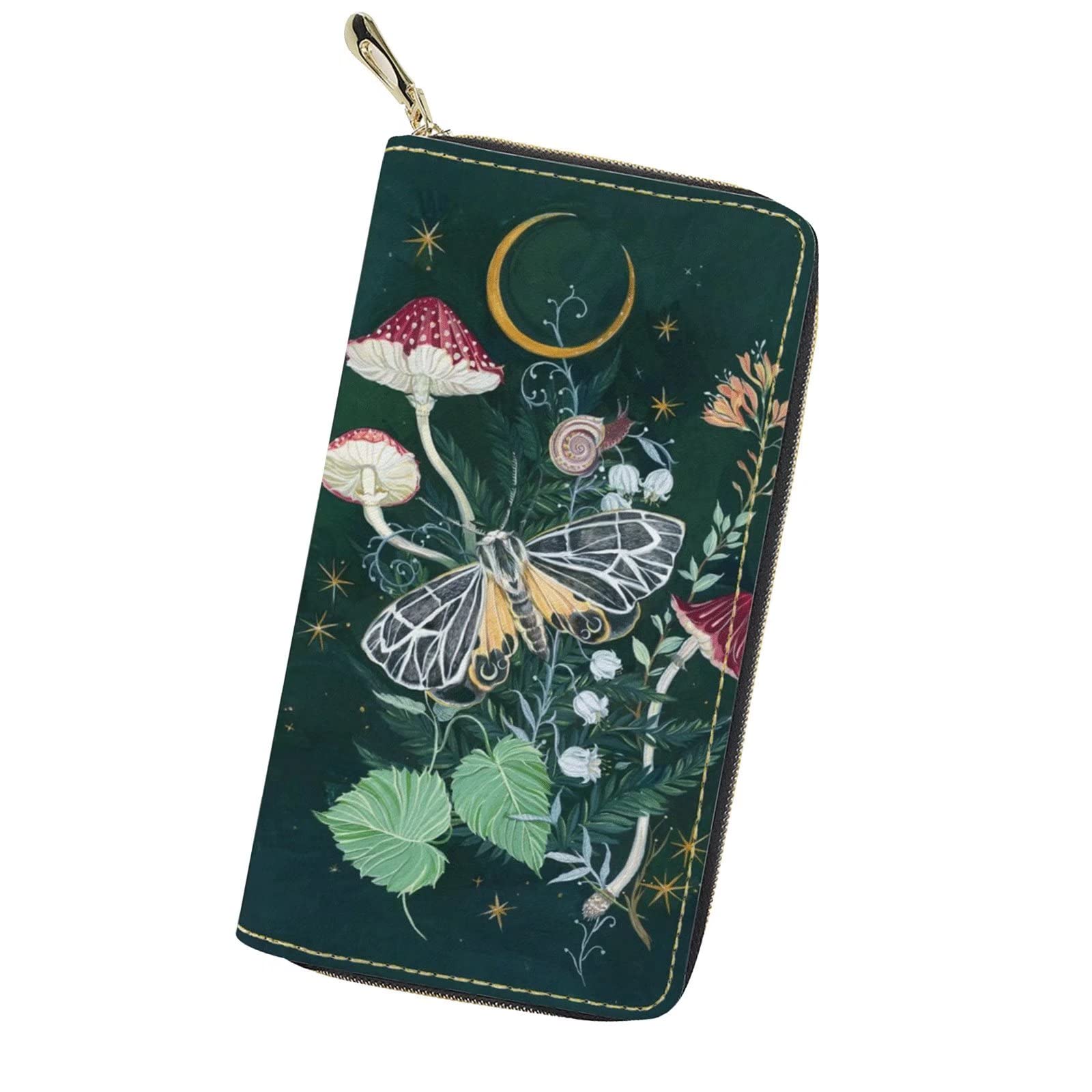 HELLHERO Butterfly Mushtoom Purse Leather Wallets for Women Ladies Girls Gifts Zipper Coin Pocket Money Organzier Card Holder for Daily Shopping Travel