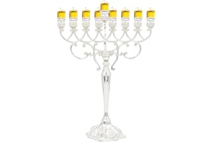 Majestic Giftware Silver-Plated Chanukah Oil Menorah - Classic Design (MN-HA140) | Fits Standard Chanukah Oil Cups and Large Candles | Durable & Long-Lasting Quality | Hanukkah Menorah - 13.5” High