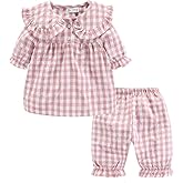 Mud Kingdom Girls Boys Summer Pajama Set Plaid Cute Peter Pan Collar