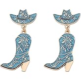Colorful Enamel Western Boots Dangle Drop Earrings for Women Boho Cowgirl Cowboy Enamel Hat Boot Earrings Country Concert Party Outfits Jewelry Gift
