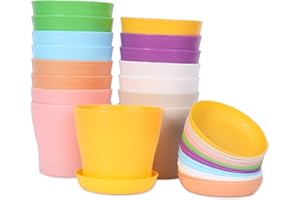 JERIA 16-Pack 4" Plastic Flower Plant Pots Thickened Seedlings Nursery Pots, Colorful Flower Plant Container Seed Starting Pots with Pallet (8 Colors)